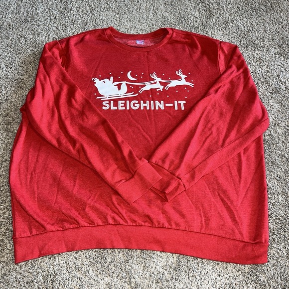 Holiday Time Other - Red Sleighin It Crewneck Christmas Santa Reindeer Holiday Sweatshirt 3XL 54-56